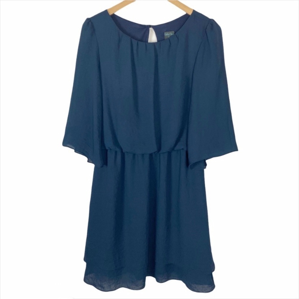 GABBY SKYE Navy Flutter Sleeve Fit & Flare Dress